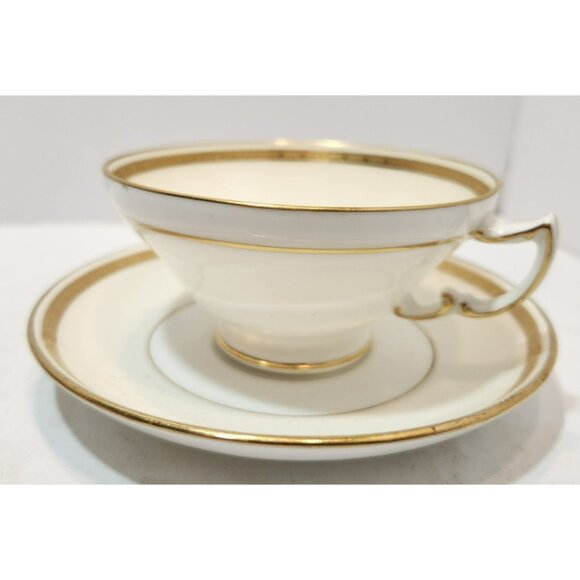 Antique Mintons England Footed Cup & Saucer H3251 Gold Encrusted Band Cream Rim - Picture 4 of 16